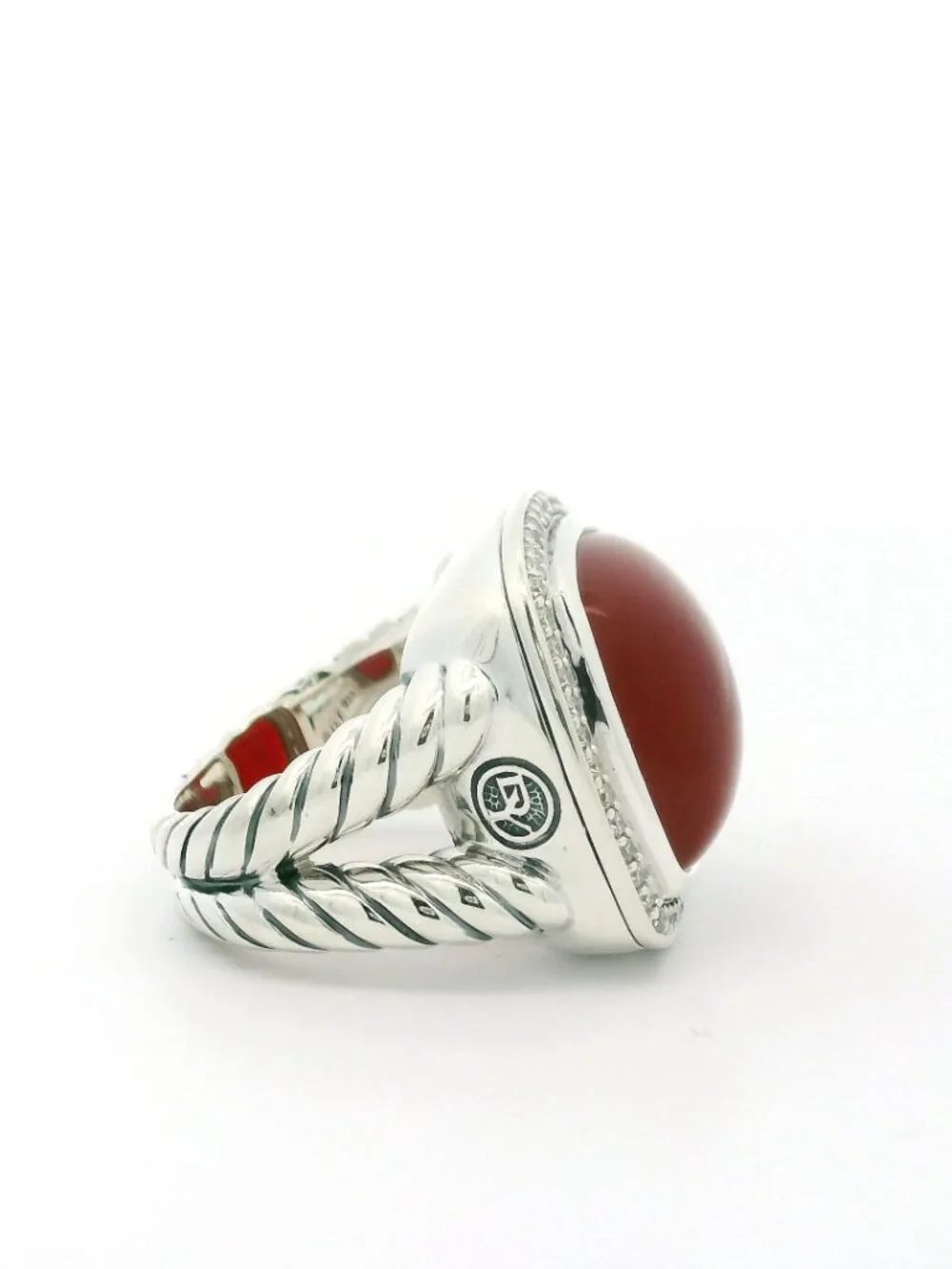 David Yurman Sterling Albion Carnelian Diamond Ring - Size 7